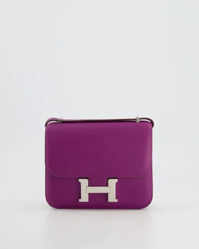 Pre-owned Hermes Hermès Mini Constance 18cm In Anemone Evercolor Leather With Palladium Hardware In Purple