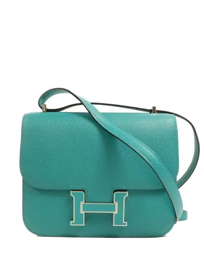 Pre-owned Hermes Mini Constance Calfskin Shoulder Bag In Blue