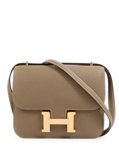 Pre-owned Hermes Mini Constance Leather Shoulder Bag In Gray