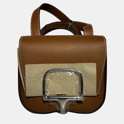 Pre-owned Hermes Mini Della Cavalleria Gold Epsom With Phw In Brown