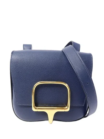 Pre-owned Hermes Mini Della Cavalleria Leather Shoulder Bag In Blue