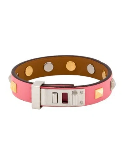 Pre-owned Hermes Mini Dog Clous Carres Wrap Bracelet In Pink