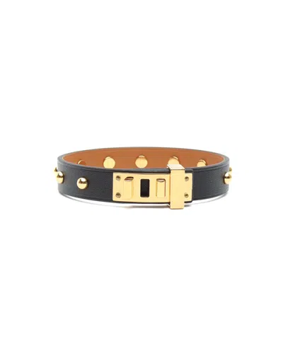 Pre-owned Hermes Hermès Mini Dog Clous Ronds Bracelet In Black