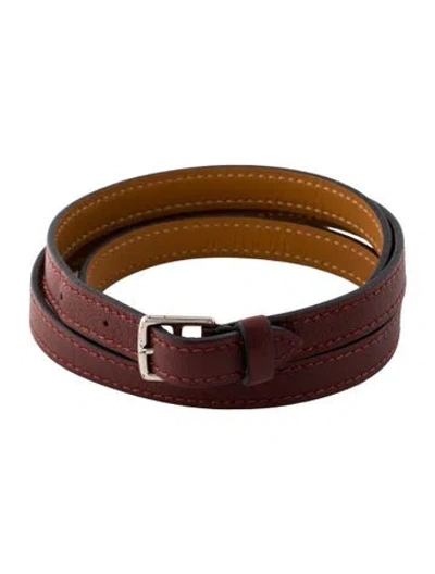 Pre-owned Hermes Mini Etrivere 4 Tours Wrap Bracelet In Burgundy