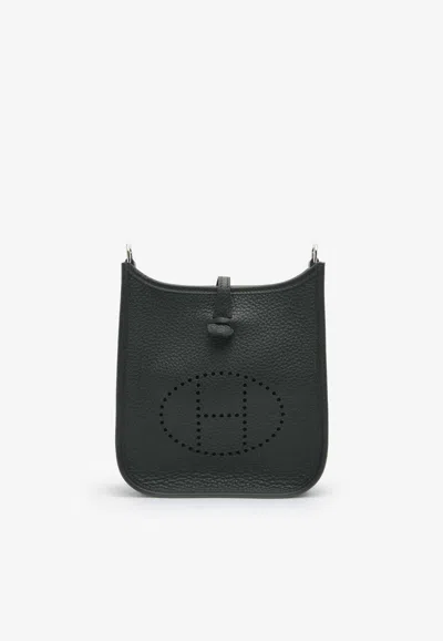 Pre-owned Hermes Mini Evelyne 16 Amazone In Black Clemence Leather With Palladium Hardware