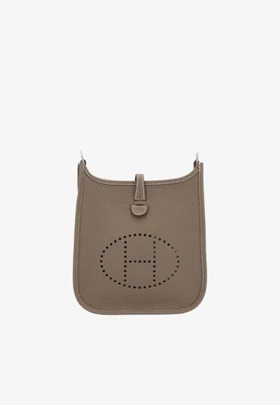 Hermes Mini Evelyne 16 Amazone In Etoupe Clemence Leather With Palladium Hardware In Brown