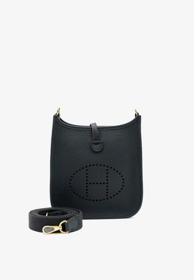 Hermes Mini Evelyne 16 In Caban Taurillon Clemence With Gold Hardware In Black