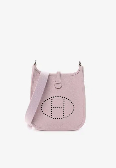 Pre-owned Hermes Mini Evelyne 16 In Mauve Pale Clemence Leather With Palladium Hardware In Purple