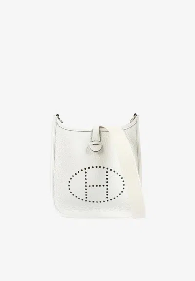 Hermes Mini Evelyne 16 In New White Clemence With Palladium Hardware