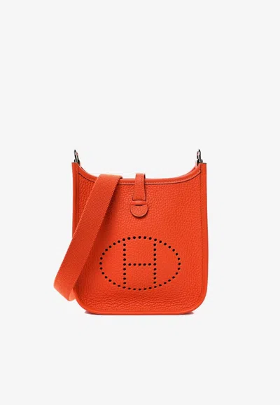 Hermes Mini Evelyne 16 In Orange Taurillon Clemence With Palladium Hardware