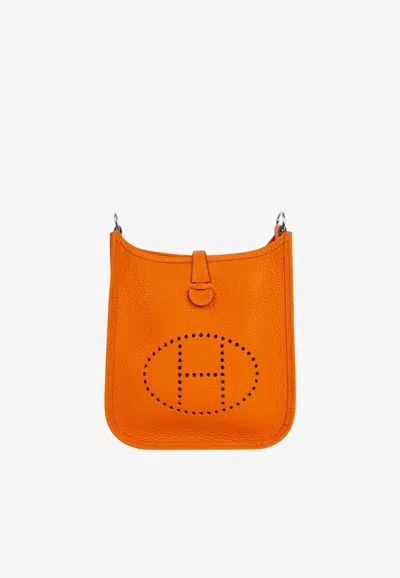 Hermes Mini Evelyne 16 In Orange Taurillon Clemence With Palladium Hardware