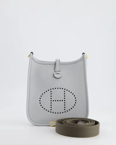 Hermes Mini Evelyne Bag In Bleu Pâle/gris Étain Clemence Leather With Gold Hardware In White