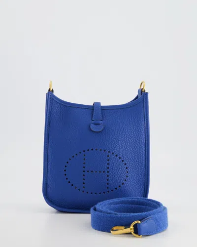 Hermes Hermès Mini Evelyne Bag In Bleu Zellige Clemence Leather With Gold Hardware In Blue