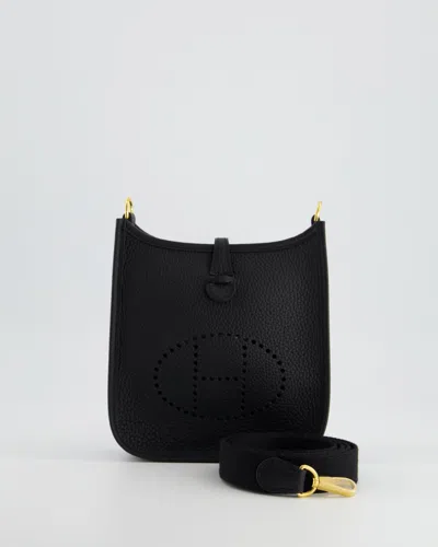 Pre-owned Hermes Hermès Mini Evelyne Bag In Clemence Leather With Gold Hardware In Black