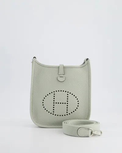Pre-owned Hermes Hermès Mini Evelyne Bag In Gris Neve Clemence Leather With Palladium Hardware In White