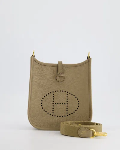 Hermes Mini Evelyne Bag In Marfa Clemence Leather With Gold Hardware In Beige