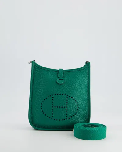 Pre-owned Hermes Hermès Mini Evelyne Bag In Vert Vertigo Clemence Leather With Palladium Hardware In Green