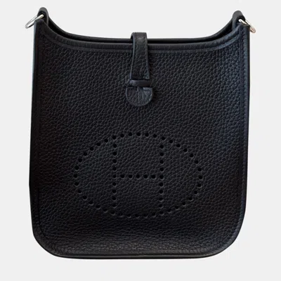 Pre-owned Hermes Mini Evelyne Black Silver Hw Tc