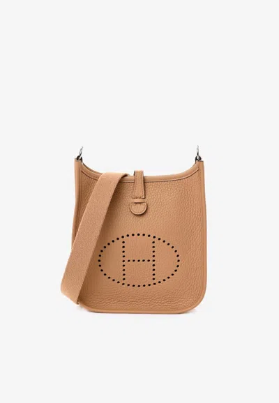 Hermes Mini Evelyne Tpm In Chai Taurillon Clemence Amazone With Palladium Hardware In Brown