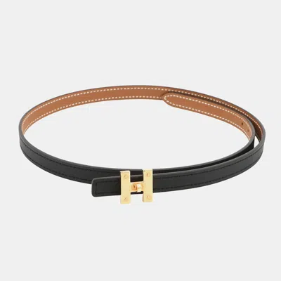 Pre-owned Hermes Mini H Kelly Belt Size 70 Black/gold Swift Leather Epsom