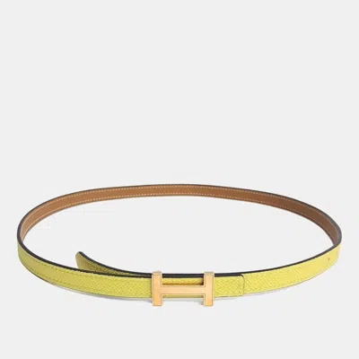 Pre-owned Hermes Hermès Mini H Yellow/brown Leather Reversible Belt (y)