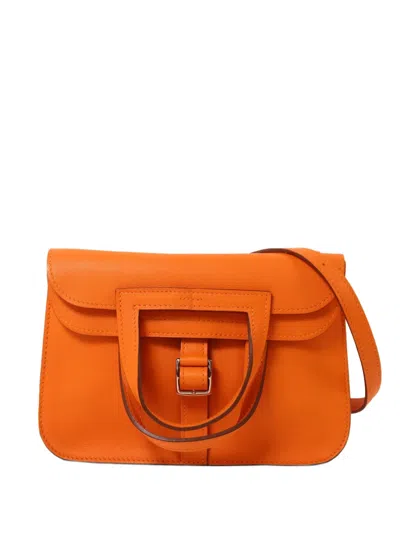 Pre-owned Hermes Mini Halzan Buckle.fastening Shoulder Bag In Orange