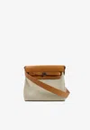Hermes Mini Herbag Zip 20 In Beton Toile And Naturel Sable Hunter Leather With Palladium Hardware