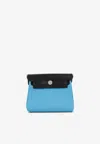 Hermes Mini Herbag Zip 20 In Bleu Riviera Toile And Noir Hunter Leather With Palladium Hardware