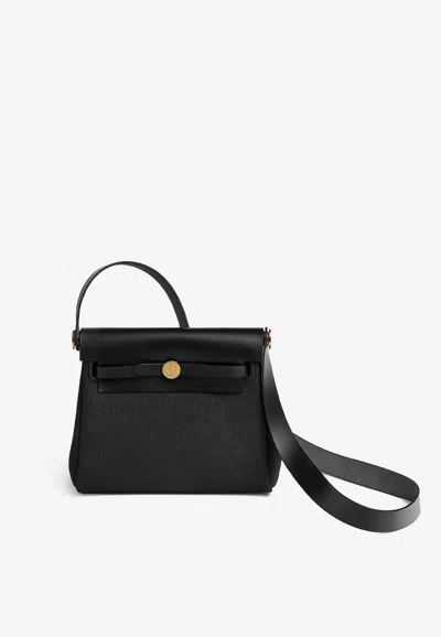 Hermes Mini Herbag Zip 20 In Ebene Toile And Hunter Leather With Gold Hardware