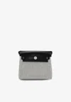Hermes Mini Herbag Zip 20 In Ecru Toile And Black Hunter Leather With Palladium Hardware In Sand