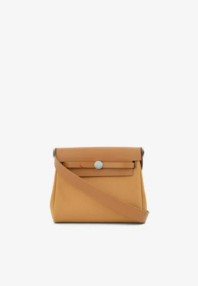 Pre-owned Hermes Mini Herbag Zip 20 In Naturel Sable Militaire Canvas And Hunter Leather With Palladium Hardware