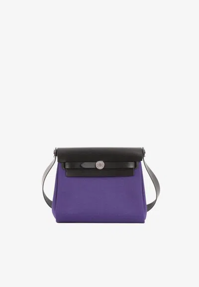 Hermes Mini Herbag Zip 20 In Purple Canvas And Black Hunter Leather