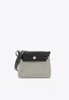Hermes Mini Herbag Zip 20 Retourne In Ecru Militaire Canvas And Ardoise Hunter Leather With Palladium Hardw