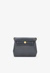 Hermes Mini Herbag Zip Retourne 20 In Ardoise Canvas And Hunter With Gold Hardware In Gray