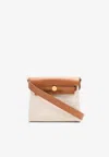 Hermes Mini Herbag Zip Retourne 20 In Ecru And Beige H Viking Canvas And Fauve Hunter With Gold Hardware In Sand