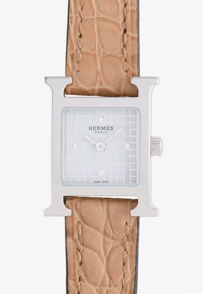 Pre-owned Hermes Mini Heure H 21mm Watch In Chai Matte Alligator Single Tour Strap