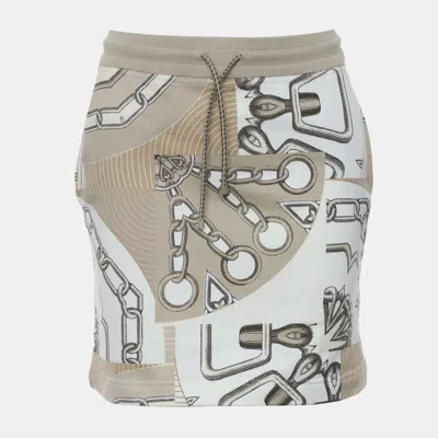 Pre-owned Hermes Mini Jupe Effet Kaleidoscope Molleton Skirt It 34 In Beige