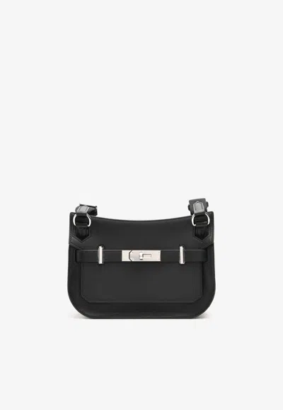 Hermes Mini Jypsiere In Black Evergrain Leather With Palladium Hardware