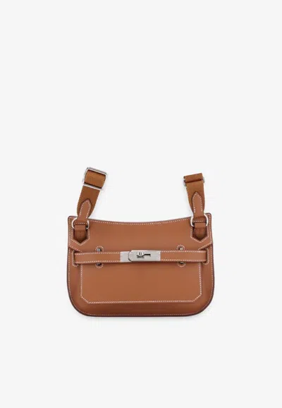 Hermes Mini Jypsiere In Gold Swift With Palladium Hardware In Brown