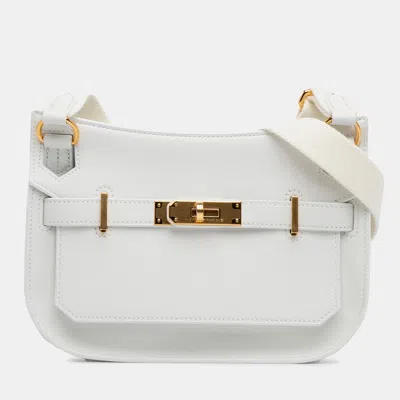 Pre-owned Hermes Mini Jypsiere White Evercolor Leather Crossbody Bag