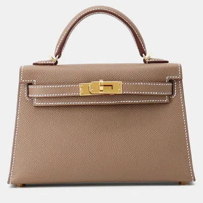 Pre-owned Hermes Mini Kelly 2 Etoupe Epsom Size Mini In Sand