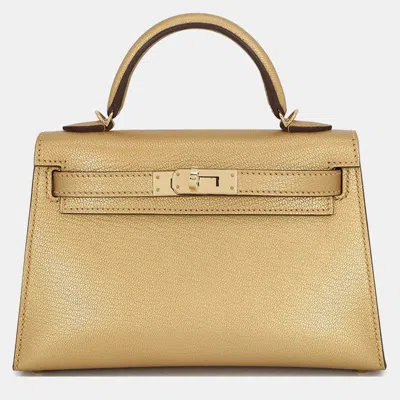 Pre-owned Hermes Mini Kelly 2 Outside Dore Chevre Shamqila In Gold