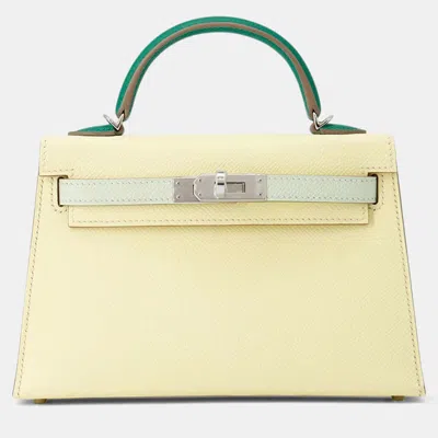 Pre-owned Hermes Mini Kelly 2 Tricolor Jaune Milton/vert Fizz/vert Vertigo Epsom Bag In Multi