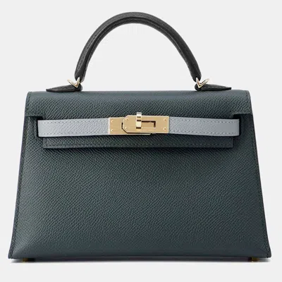 Pre-owned Hermes Mini Kelly 2 Tricolor Vert Mangrove/green Pantan/black Epsom