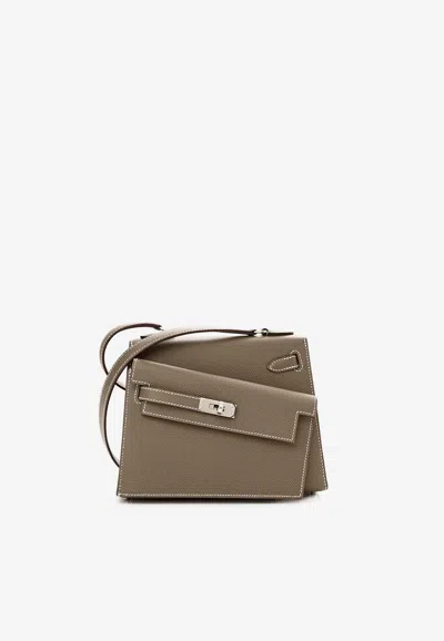 Hermes Mini Kelly 20 Dèsordre Sellier In Etoupe Epsom Leather With Palladium Hardware