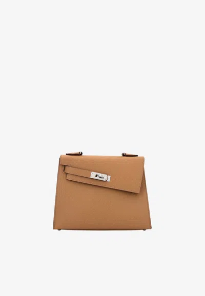 Hermes Mini Kelly 20 En Desordre In Biscuit Epsom Leather With Palladium Hardware In Brown