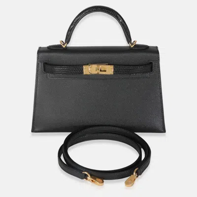 Pre-owned Hermes Mini Kelly 20 Ii Black Madame Lizard Touch Bag