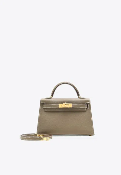 Hermes Mini Kelly 20 In Etoupe Epsom Leather With Gold Hardware