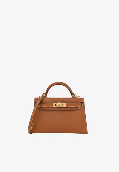 Pre-owned Hermes Mini Kelly 20 In Gold Epsom Leather With Gold Hardware In Brown