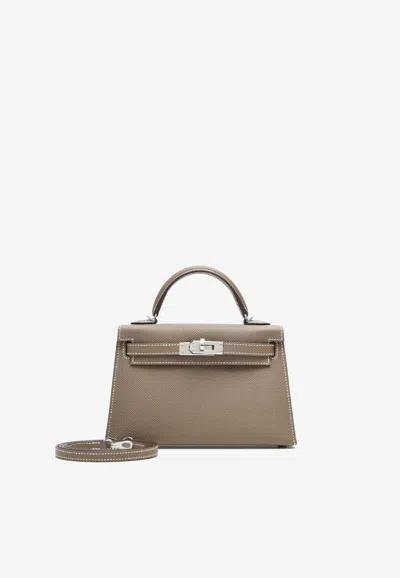 Hermes Mini Kelly 20 Sellier In Etoupe Epsom With Palladium Hardware In Brown
